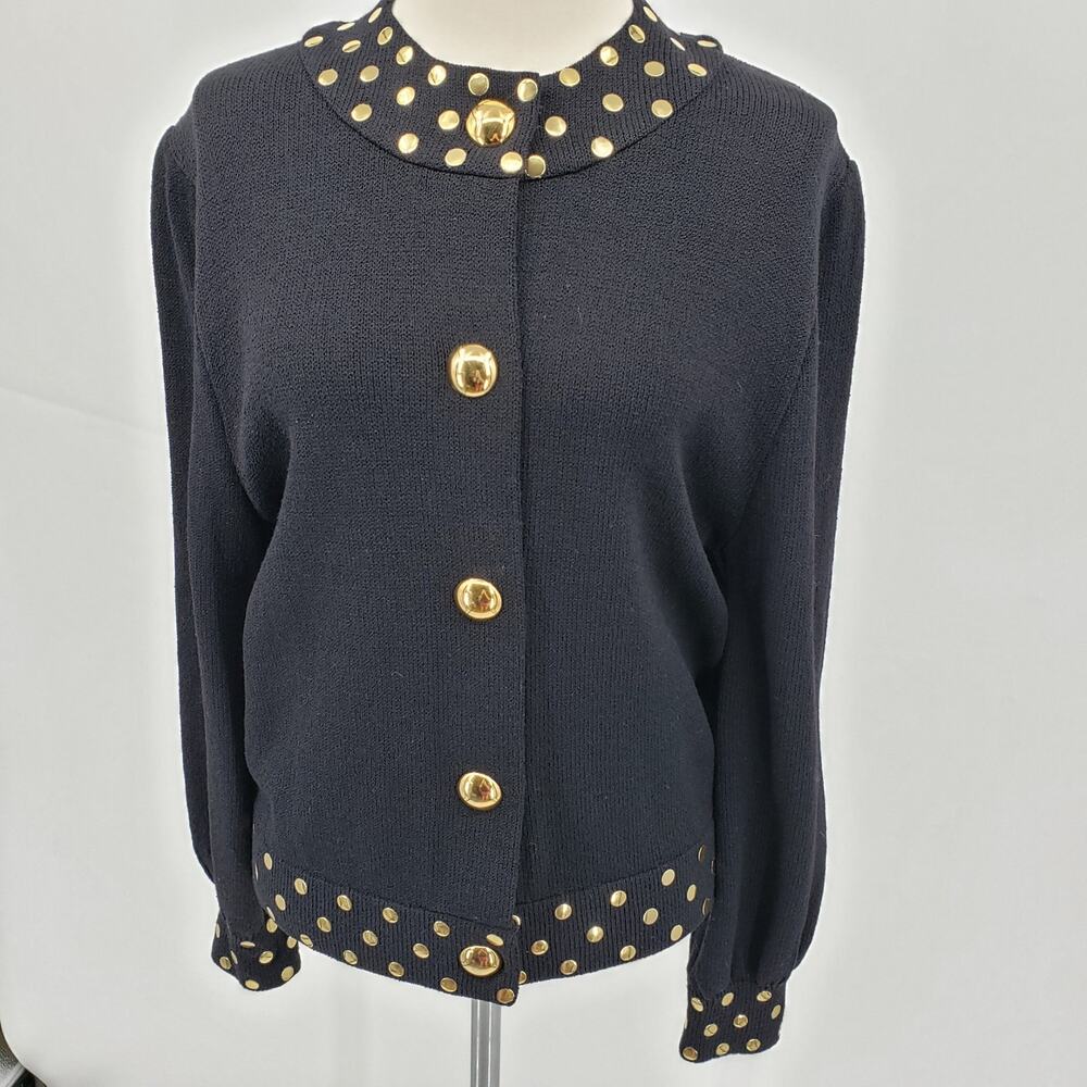 St. John Vintage‎ Black & Gold Cardigan Jacket Santana Knit 1980s Size 8